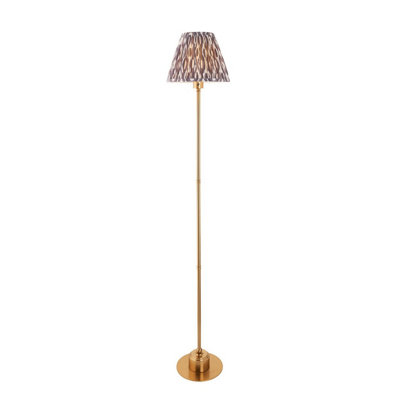 Luminosa Lighting Luminosa Burley Rechargeable Brushed Aged Brass Plate Floor Lamp With Pearl Grey Fabric Ikat Shade 25Cm Integrated Led from B&Q