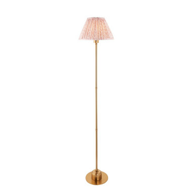 Luminosa Lighting Luminosa Burley Rechargeable Brushed Aged Brass Plate Floor Lamp With Peachy Keen Fabric Leaf Shade 30Cm Integrated Led from B&Q