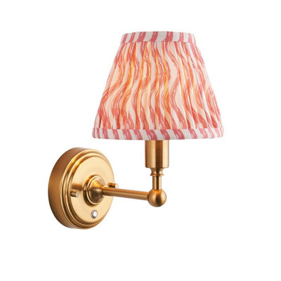 Luminosa Lighting Luminosa Burley Rechargeable Brushed Aged Brass Plate Wall Light With Coral Pink Fabric Ripple Shade 16Cm Integrated Led from B&Q