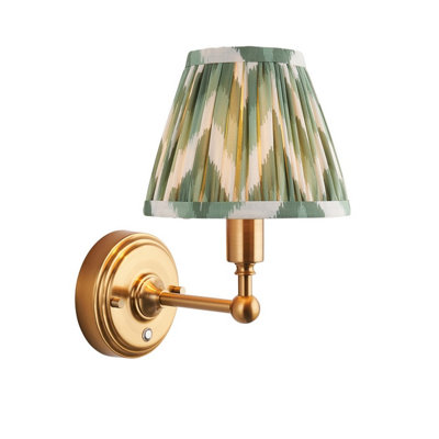 Luminosa Lighting Luminosa Burley Rechargeable Brushed Aged Brass Plate Wall Light With Cotswold Green Fabric Zigzag Shade 16Cm Integrated Led from B&Q