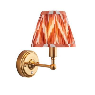 Luminosa Lighting Luminosa Burley Rechargeable Brushed Aged Brass Plate Wall Light With Apricot Orange Fabric Zigzag Shade 16Cm Integrated Led from B&Q