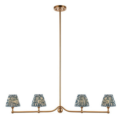 Luminosa Lighting Luminosa Santiago Brushed Aged Brass Plate Pendant Light With Marlin Blue Fabric Ripple Shade 16Cm 4X B22 from B&Q