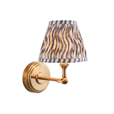 Luminosa Lighting Luminosa Step Wing Brushed Aged Brass Plate Wall Light With Pearl Grey Fabric Ripple Shade 16Cm B22 from B&Q