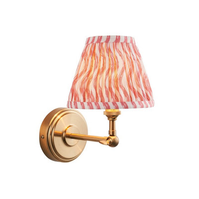 Luminosa Lighting Luminosa Step Wing Brushed Aged Brass Plate Wall Light With Coral Pink Fabric Ripple Shade 16Cm B22 from B&Q
