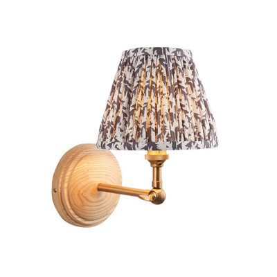 Luminosa Lighting Luminosa Wood Wing Ash Wood Wall Light With Pearl Grey Fabric Leaf Shade 16Cm B22 from B&Q