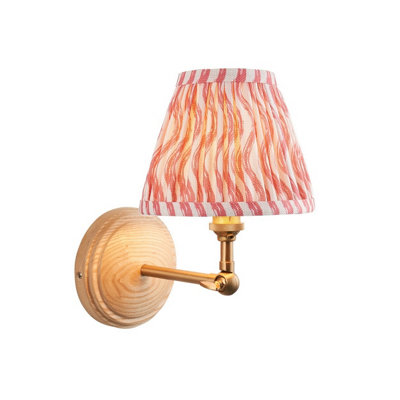 Luminosa Lighting Luminosa Wood Wing Ash Wood Wall Light With Coral Pink Fabric Ripple Shade 16Cm B22 from B&Q