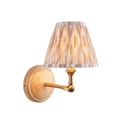 Luminosa Lighting Luminosa Wood Wing Ash Wood Wall Light With Neutral Print Fabric Ikat Shade 16Cm B22 from B&Q