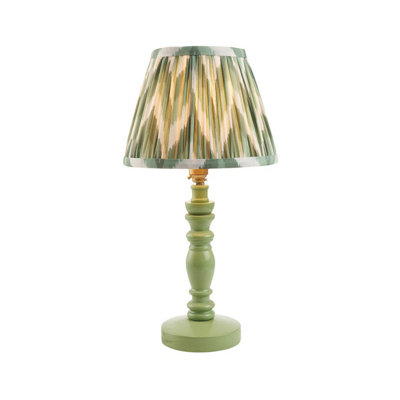 Luminosa Lighting Luminosa Bibury Satin Cotswold Green Paint Table Lamp With Cotswold Green Fabric Zigzag Shade 20Cm B22 from B&Q