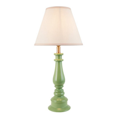 Luminosa Lighting Luminosa Myrtle Cotswold Green Table Lamp With Vintage White Fabric Ivy Shade 25Cm B22 from B&Q