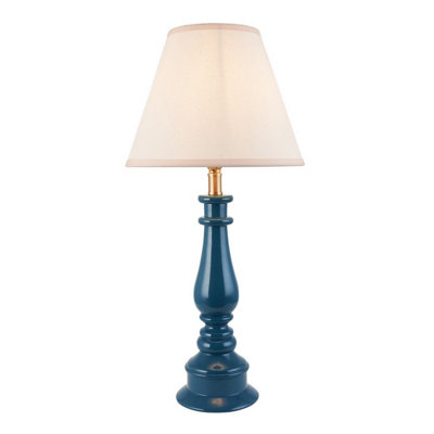 Luminosa Lighting Luminosa Myrtle Marlin Blue Table Lamp With Vintage White Fabric Ivy Shade 25Cm B22 from B&Q