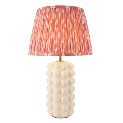 Luminosa Lighting Luminosa Bobble White Crackle Glaze Table Lamp With Coral Pink Fabric Ikat Shade 35Cm B22 from B&Q