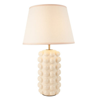 Luminosa Lighting Luminosa Bobble White Crackle Glaze Table Lamp With Vintage White Fabric Ivy Shade 35Cm B22 from B&Q