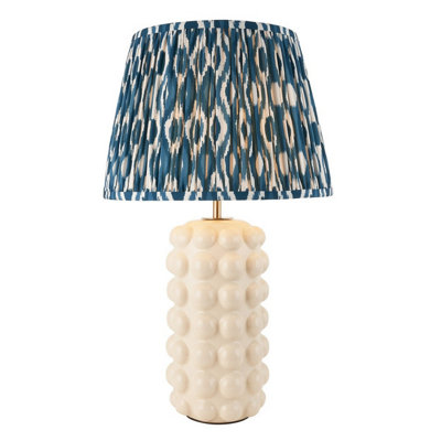 Luminosa Lighting Luminosa Bobble White Crackle Glaze Table Lamp With Marlin Blue Fabric Ikat Shade 35Cm B22 from B&Q