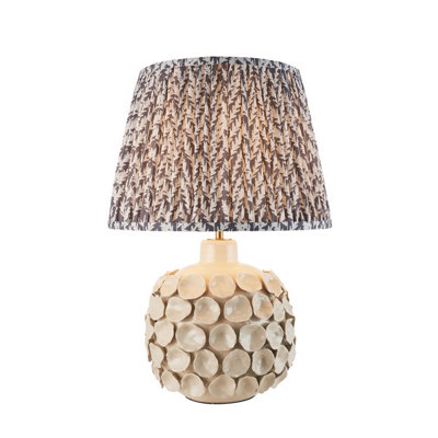 Luminosa Lighting Luminosa Borello Ivory Crackle Glaze Table Lamp With Pearl Grey Fabric Leaf Shade 35Cm B22 from B&Q