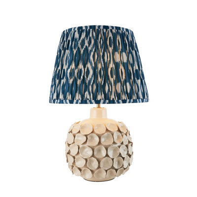 Luminosa Lighting Luminosa Borello Ivory Crackle Glaze Table Lamp With Marlin Blue Fabric Ikat Shade 35Cm B22 from B&Q