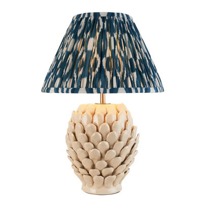 Luminosa Lighting Luminosa Layered Leaf Ivory Crackle Glaze Table Lamp With Marlin Blue Fabric Ikat Shade 30Cm B22 from B&Q