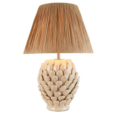 Luminosa Lighting Luminosa Layered Leaf Ivory Crackle Glaze Table Lamp With Natural Raffia Raffia Shade 30Cm B22 from B&Q