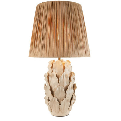 Luminosa Lighting Luminosa Layered Leaf Ivory Crackle Glaze Table Lamp With Natural Raffia Raffia Shade 32Cm B22 from B&Q