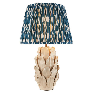 Luminosa Lighting Luminosa Layered Leaf Ivory Crackle Glaze Table Lamp With Marlin Blue Fabric Ikat Shade 35Cm B22 from B&Q
