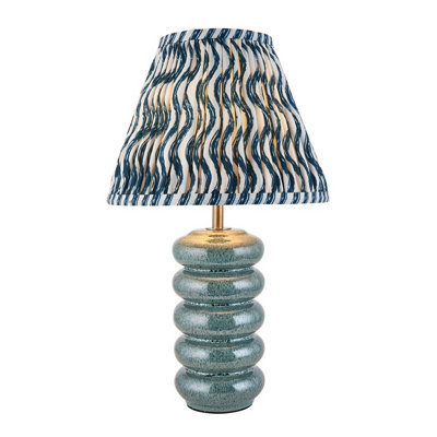 Luminosa Lighting Luminosa Squash Ocean Spray Glaze Table Lamp With Marlin Blue Fabric Ripple Shade 25Cm B22 from B&Q