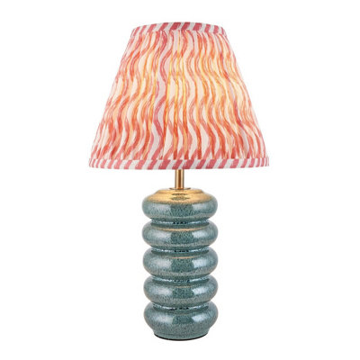 Luminosa Lighting Luminosa Squash Ocean Spray Glaze Table Lamp With Coral Pink Fabric Ripple Shade 25Cm B22 from B&Q