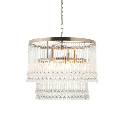 Luminosa Lighting Luminosa Genevieve Pendant Ceiling Light Antique Brass Plate & Clear Crystal Glass 5X E14 from B&Q