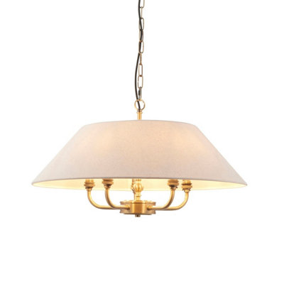 Luminosa Lighting Luminosa Lille Multi Arm Pendant Ceiling Light Antique Brass Plate & Natural Faux Linen 5X B22 from B&Q