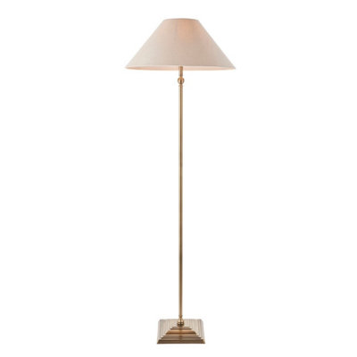Luminosa Lighting Luminosa Lille Floor Lamp With Tapered Shade Antique Brass Plate & Natural Faux Linen B22 from B&Q