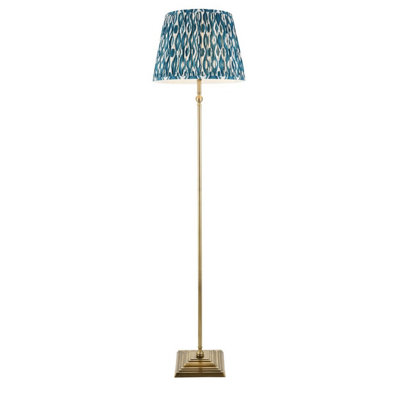 Luminosa Lighting Luminosa Lille Antique Brass Plate Floor Lamp With Marlin Blue Fabric Ikat Shade 40Cm B22 from B&Q