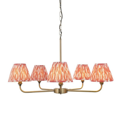 Luminosa Lighting Luminosa Lille Antique Brass Plate Pendant Light With Coral Pink Fabric Ikat Shade 16Cm 5X B22 from B&Q