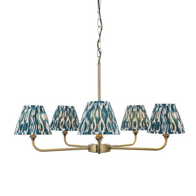 Luminosa Lighting Luminosa Lille Antique Brass Plate Pendant Light With Marlin Blue Fabric Ikat Shade 16Cm 5X B22 from B&Q