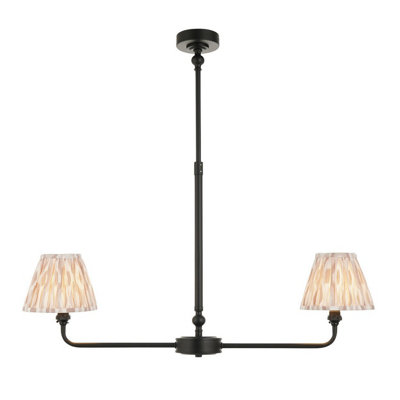 Luminosa Lighting Luminosa Lille Matt Black Pendant Light With Neutral Print Fabric Ikat Shade 16Cm 2X B22 from B&Q