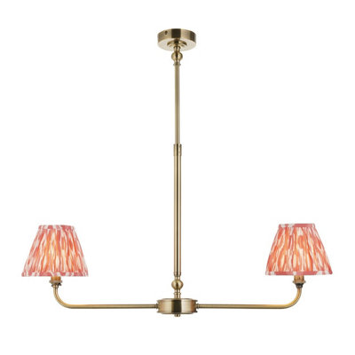 Luminosa Lighting Luminosa Lille Antique Brass Plate Pendant Light With Coral Pink Fabric Ikat Shade 16Cm 2X B22 from B&Q