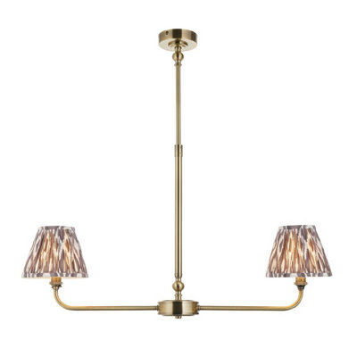 Luminosa Lighting Luminosa Lille Antique Brass Plate Pendant Light With Pearl Grey Fabric Ikat Shade 16Cm 2X B22 from B&Q