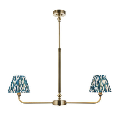 Luminosa Lighting Luminosa Lille Antique Brass Plate Pendant Light With Marlin Blue Fabric Ikat Shade 16Cm 2X B22 from B&Q