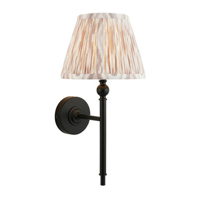 Luminosa Lighting Luminosa Lille Matt Black Wall Light With Neutral Print Fabric Ikat Shade 20Cm B22 from B&Q
