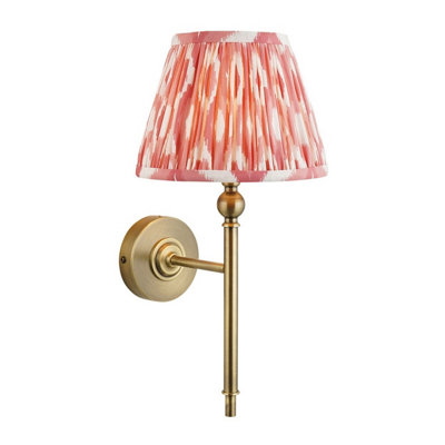Luminosa Lighting Luminosa Lille Antique Brass Plate Wall Light With Coral Pink Fabric Ikat Shade 20Cm B22 from B&Q