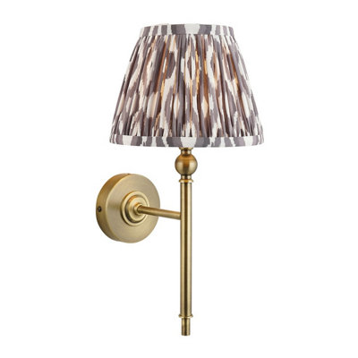 Luminosa Lighting Luminosa Lille Antique Brass Plate Wall Light With Pearl Grey Fabric Ikat Shade 20Cm B22 from B&Q