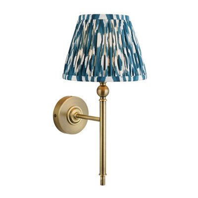 Luminosa Lighting Luminosa Lille Antique Brass Plate Wall Light With Marlin Blue Fabric Ikat Shade 20Cm B22 from B&Q