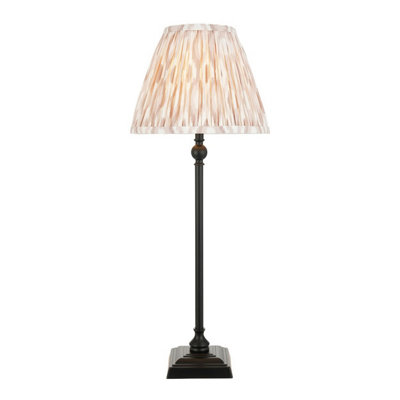 Luminosa Lighting Luminosa Lille Matt Black Table Lamp With Neutral Print Fabric Ikat Shade 25Cm B22 from B&Q