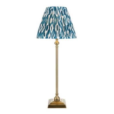 Luminosa Lighting Luminosa Lille Antique Brass Plate Table Lamp With Marlin Blue Fabric Ikat Shade 25Cm B22 from B&Q