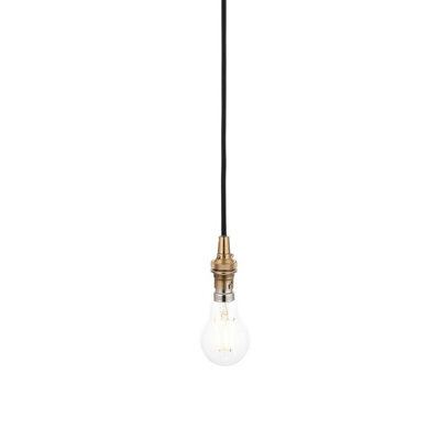 Luminosa Lighting Luminosa Eltham Slim Pendant Ceiling Light Brushed Aged Brass Plate & Black Braided Flex B22 from B&Q