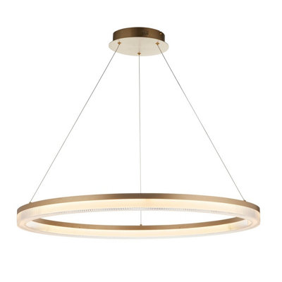 Luminosa Lighting Luminosa Aurelia Pendant Ceiling Light Brushed Gold Plated Finish & Opal Ribbed Acrylic 41W Led Warm White from B&Q