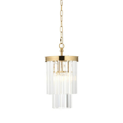 Luminosa Lighting Luminosa Conaston Pendant Ceiling Light Brushed Aged Brass Plate & Clear Cut Glass E27 from B&Q