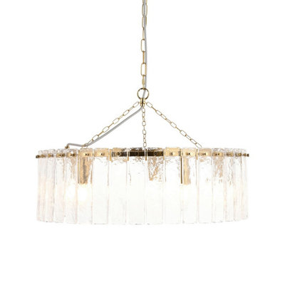 Luminosa Lighting Luminosa Karine Pendant Ceiling Light Brushed Aged Brass Plate & Clear Handmade Textured Glass 5X E14 from B&Q