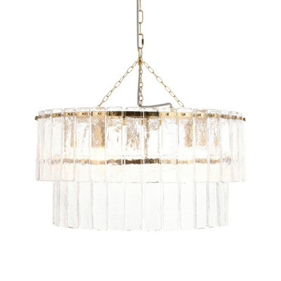 Luminosa Lighting Luminosa Karine Pendant Ceiling Light Brushed Aged Brass Plate & Clear Handmade Textured Glass 5X E14 from B&Q