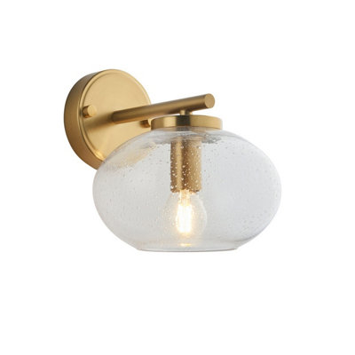 Luminosa Lighting Luminosa Jacob Dome Wall Lamp Warm Brass Plate & Clear Bubble Glass E14 from B&Q