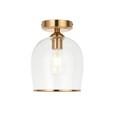 Luminosa Lighting Luminosa Ashcroft Bowl Semi Flush Ceiling Light Brushed Aged Brass Plate & Clear Glass E27 from B&Q