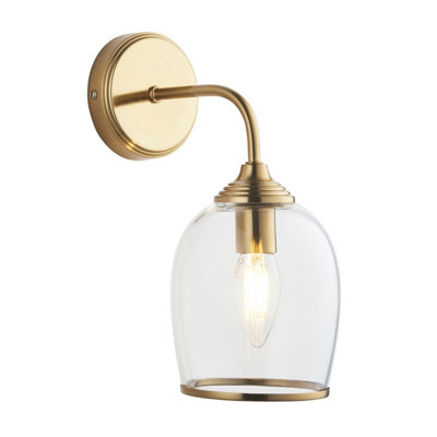 Luminosa Lighting Luminosa Ashcroft Dome Wall Lamp Brushed Aged Brass Plate & Clear Glass E14 from B&Q