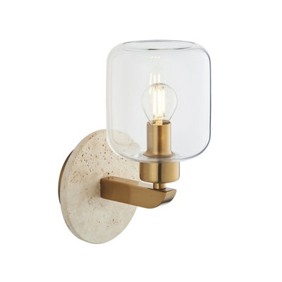 B&Q -  Luminosa Travi Wall Lamp Natural TravertineVintage Brass & Clear Glass E14